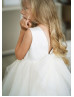 Ivory Lace Tulle V Back Flower Girl Dress With Detachable Train